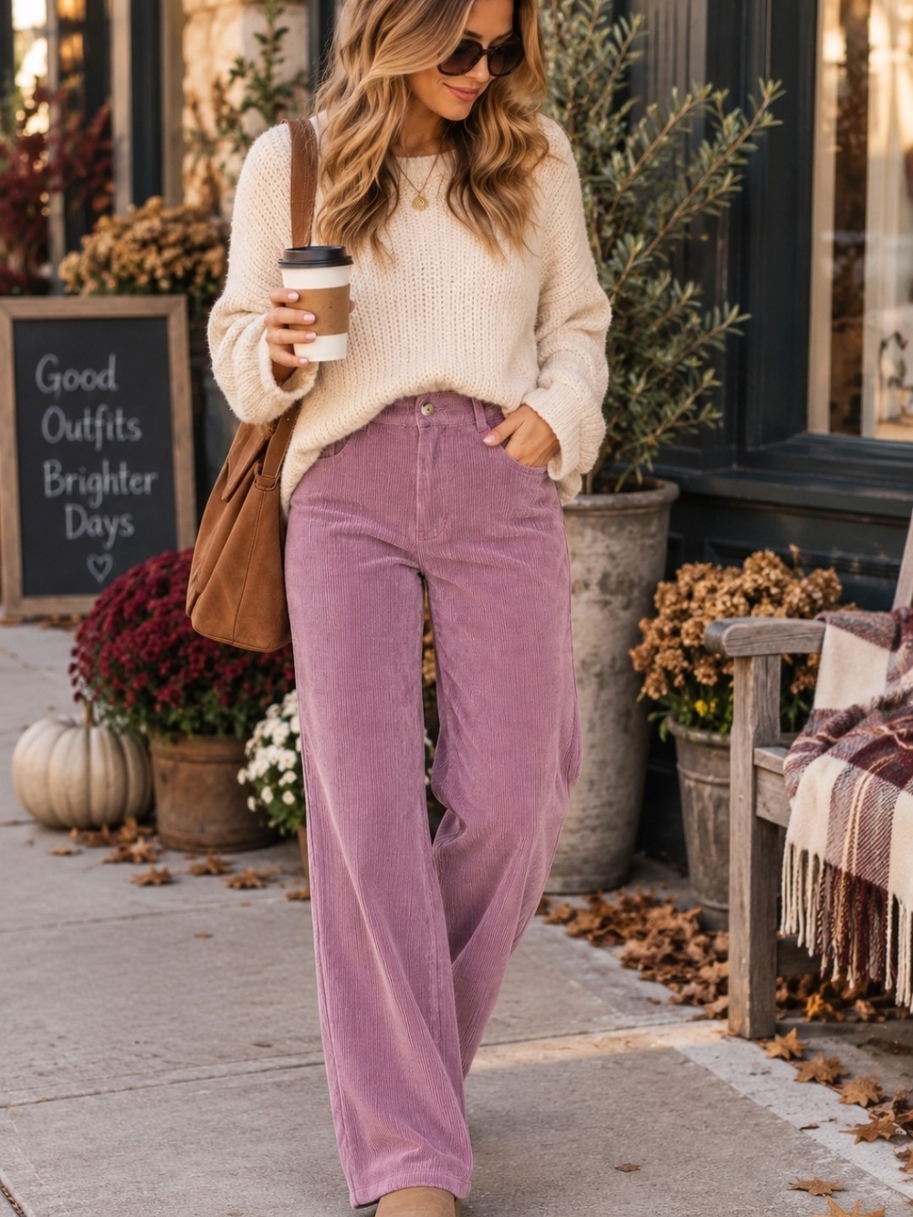 Emery Park Mauve Corduroy Wide Leg Pants M High Rise Pockets Cozy Fall